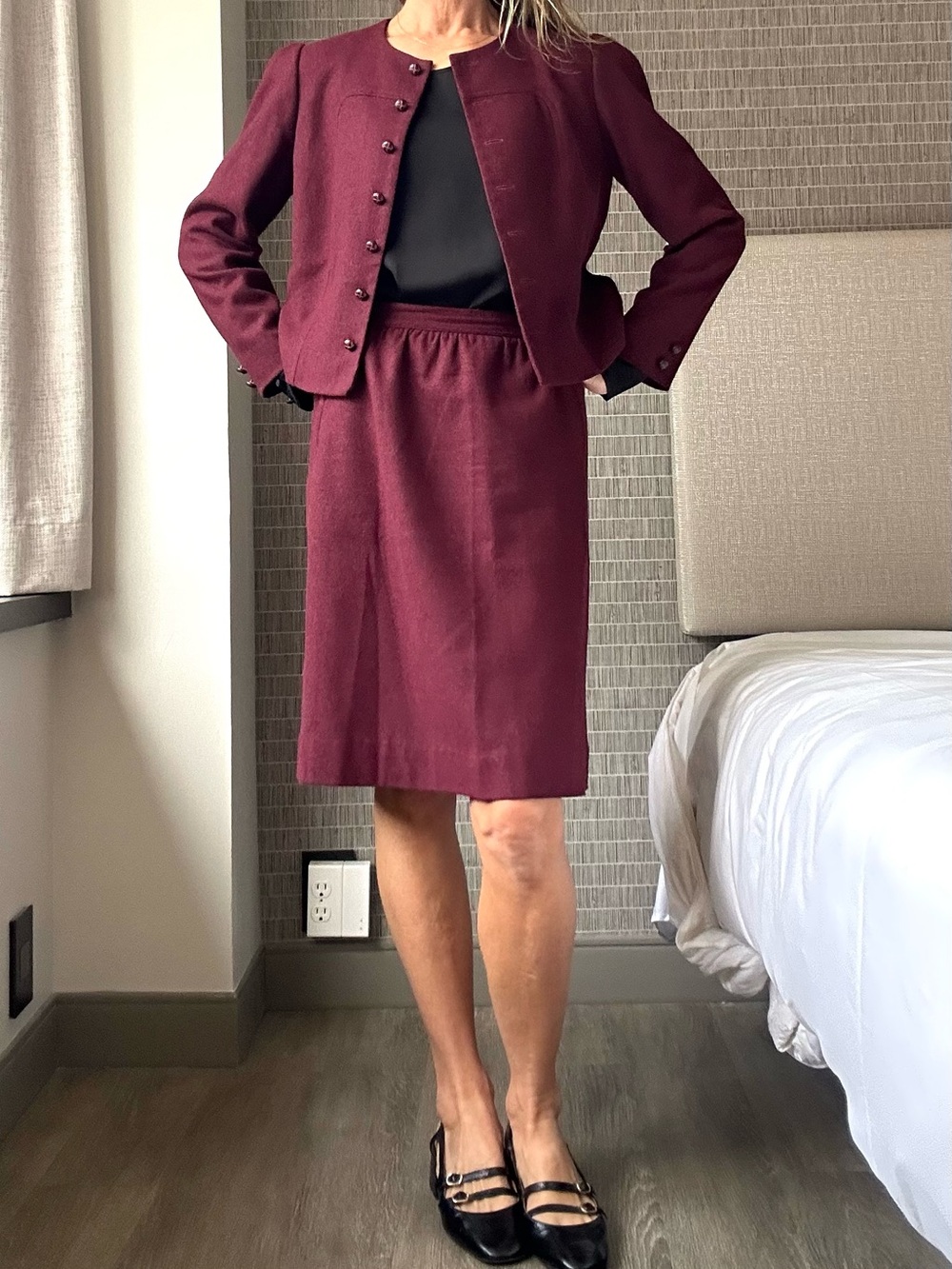 Vintage La Petite M’amselle Burgundy Wool Skirt and Jacket Suit 6 M EUC